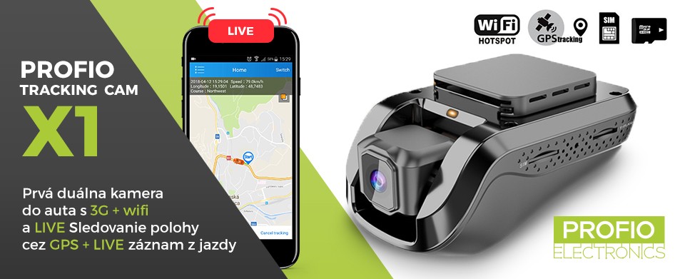 Car camera with LIVE GPS + LIVE camera streaming - PROFIO X1