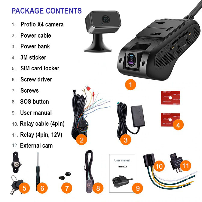 car camera profio x4 package contents