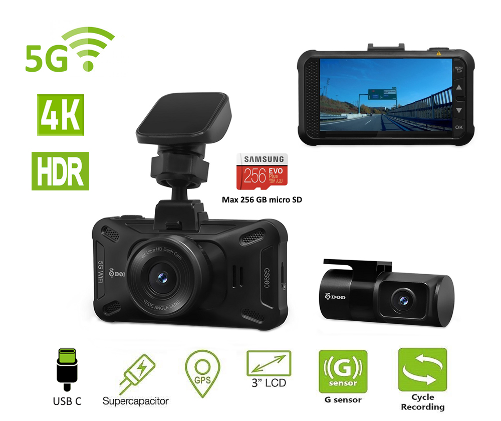 dod car camera with GPS and 5GHz wifi transmission + 3" display